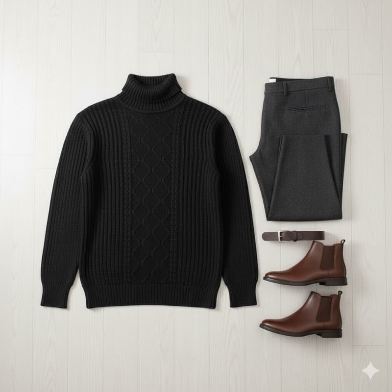 پلیوربافت مردانه مشکی یقه اسکی مدل Hakan