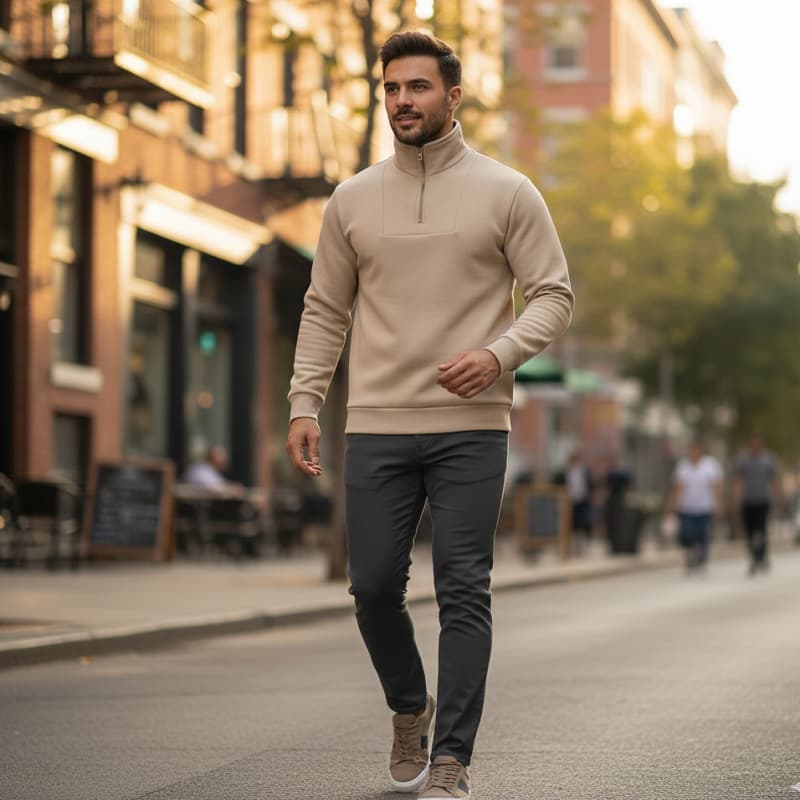 دورس مردانه نیم زیپ مدل Behbod-کرم